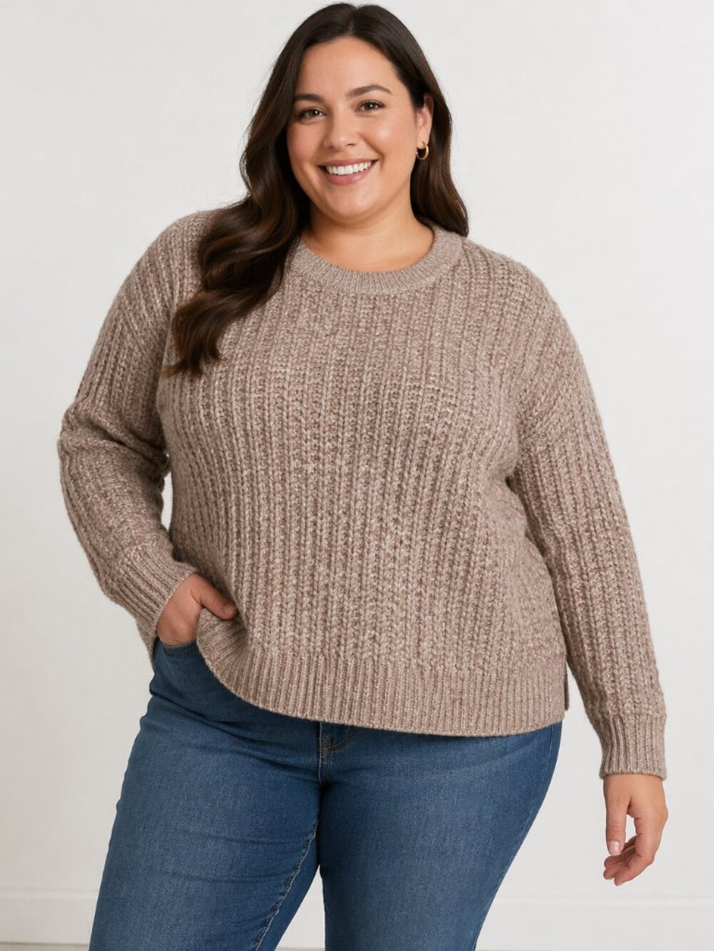 Terra & Sky Women's Tan Knit Sweater Stretchy XXL